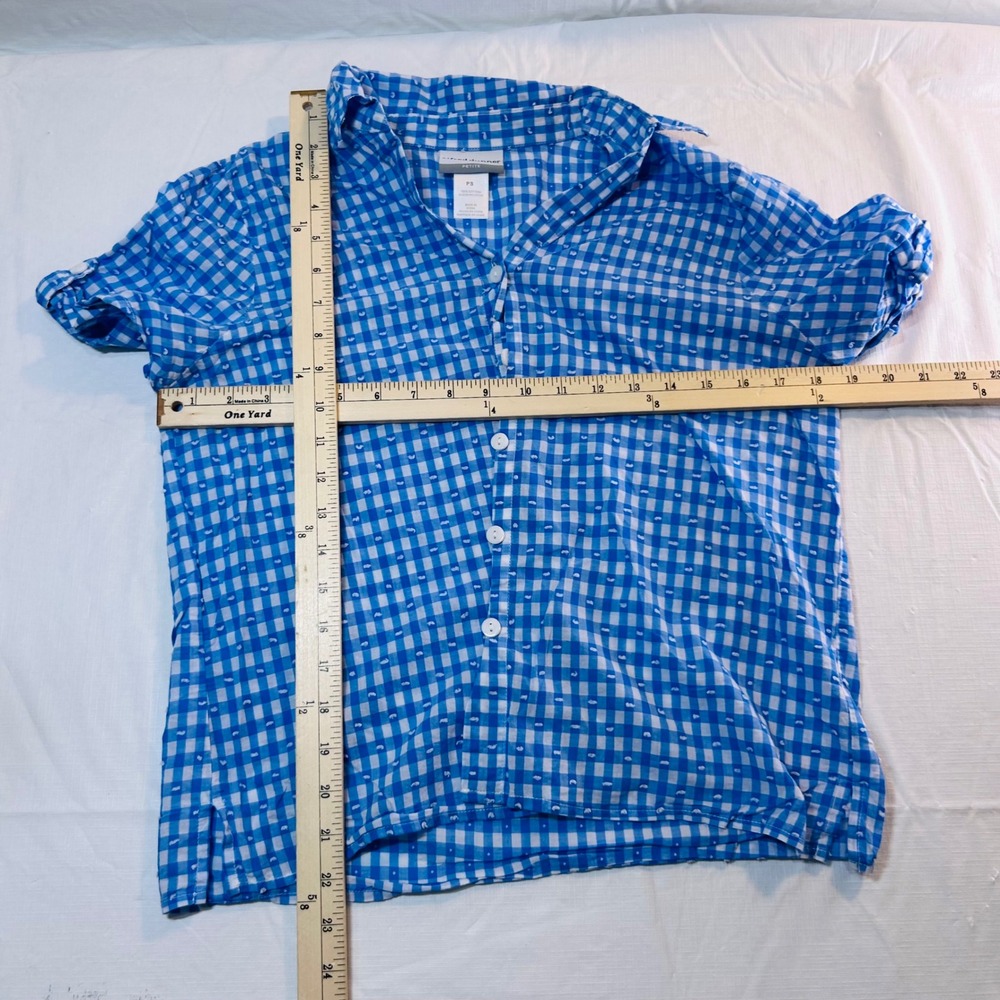 Alfred Dunner Petite Blue Gingham Cotton Button Down Shirt PS Short Sleeve Dot - Picture 3 of 5